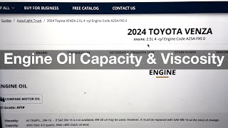 2024 Toyota Venza Engine Oil Capacity amp Viscosity Specifications  How Much Oil [upl. by Ninaj]