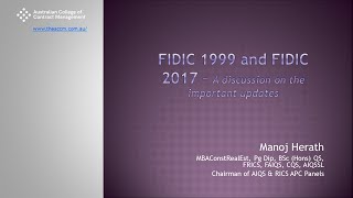 An Introduction to Fidic 2017  Evolution from FIDIC 1999  ACCM [upl. by Neiman]