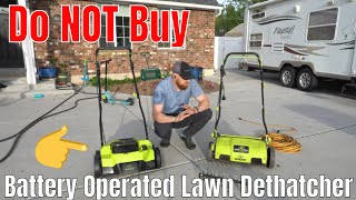 DONT Buy the Battery Operated Dethatcher  Scarifier Sun Joe unboxing Battery VS Corded [upl. by Pozzy]