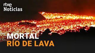 LA PALMA La LAVA sale a enorme velocidad del cono del VOLCÁN INVOLCAN  RTVE Noticias [upl. by Havstad432]