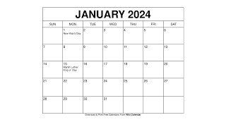 Free Printable January 2024 Calendar Templates With Holidays  Wiki Calendar [upl. by Siurad]