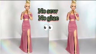 doll handmade beutiful party wear dress making barbiedressmaking nosewnoglue barbiecrafts doll [upl. by Jorgan13]