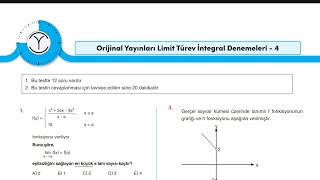 ORJİNAL YAYINLARI LİMİT TÜREV İNTEGRAL DENEMELERİ4 [upl. by Pontone842]