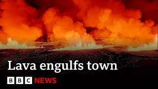 Iceland volcano  emergency declared as lava sets town on fire  BBC News [upl. by Iblehs954]