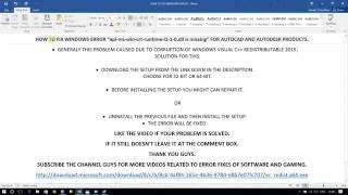 apimswincrtruntimel110dll is missing error fix for autocad [upl. by Estevan695]