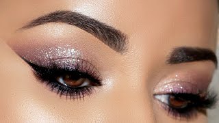 SOFT SPARKLY MAUVE MAKEUP TUTORIAL WITH WINGED EYELINER [upl. by Nadya]