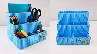 DIY Desk Organizer  How to Make Desk Organizer from Waste Paper [upl. by Dolf77]