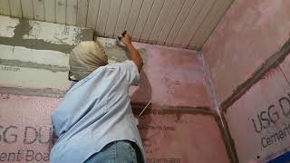 Applying PlasterWeld before plastering bathroom walls [upl. by Bert]