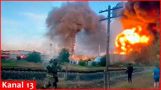 quotThey hit it burnsquot  Ukraine hit oil base in Rostov  strong explosion and fire started [upl. by Casi]