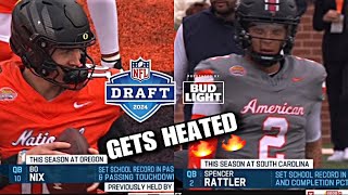 EVERY THROW Spencer Rattler vs Bo Nix SICK THROWS 2024 Senior Bowl National vs American Highlights [upl. by Elenore]