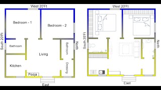 2BHK  20 X 20 House Plan  East Face House Plan  400Sqft House Plan  Budget House Plans [upl. by Eejan]