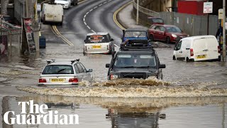 Flood water submerges roads in parts of northern England [upl. by Ddej]