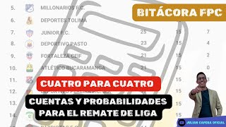 🚨🇨🇴🧮 ¡CUATRO PARA CUATRO CUENTAS PRONÓSTICOS Y PROBABILIDADES PARA EL REMATE DE LA LIGA [upl. by Tiphany519]