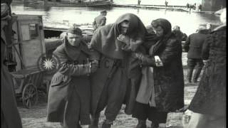 German civilians cross the damaged Tangermunde bridge across the Elbe River in GeHD Stock Footage [upl. by Elias]