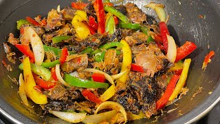 How to make peppered smoked goat meat stir fried And Ghana crispy fried yam [upl. by Clementius]