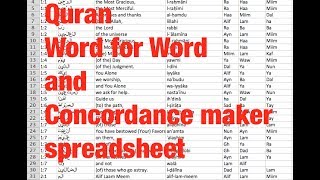 Quran Word for Word and Concordance Spreadsheet [upl. by Bullock]