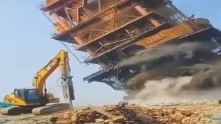 1 Hour Building Demolition Compilation  Excavator crasher machine at demolition on construction [upl. by Atinal]