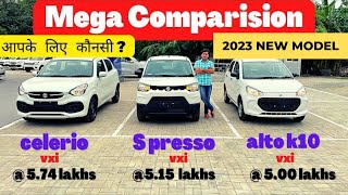 mega comparision 🔥… alto k10 2023 vs s presso vs celerio [upl. by Diarmuid]