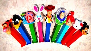 Toy Story PEZ Collection Buzz Woody Flintstones Mickey Mouse Daffy Duck Tigger Spongebob Hello Kitty [upl. by Cynth563]