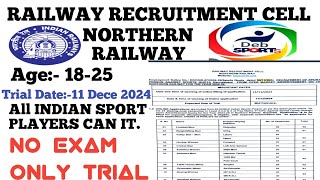 INDIAN RAILWAY RECRUITMENT CELLNORTHERN RAILWAY SPORTS QUOTA JOBSSPORTS QUOTA JOBS INDIAN RAILWAY [upl. by Aikel]