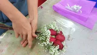 Making Flower Bouquet  Small posy of 5 red roses handbouquet Singapore Florist [upl. by Getter]