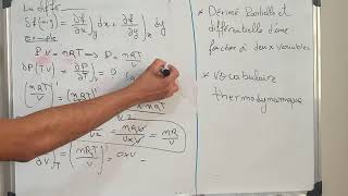 cours thermodynamique dérivées partielles et Forme différentielle et différentielle totale exacte [upl. by Aizat125]