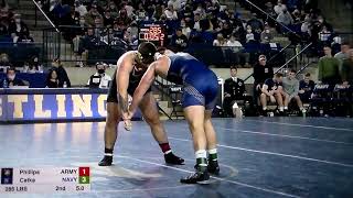 NCAA wrestling  heavyweight  Ryan CatkaNavy vs Brandon PhillipsArmy [upl. by Ecirtael]