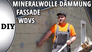 Mineralwolle Dämmung Fassade  WDVS anbringen  MineralwolleDämmplatten kleben und armieren [upl. by Vincelette]