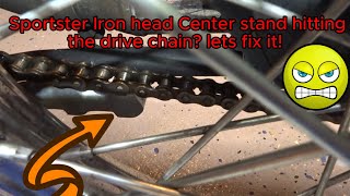 Sportster iron head Solving the factory center stand chain rubbing issue a few easy fixs [upl. by Rhyne]