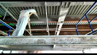 Amazing close up video of fire proofing fire cement onto steel deck [upl. by Ellehsor]