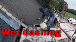 How to wet dash rough cast render a wall pebble dash plastering cement new [upl. by Iddo]