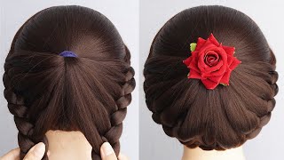 Braided Bun Hairstyle For WEDDING Bridal Hairstyle Ladies Simple And Easy [upl. by Any]