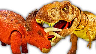 NEW T REX vs Triceratops Dinosaur Battle Jurassic World Dinosaurs Fight Ankylosaurus Dinos amp More [upl. by Lenoyl]