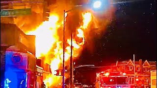 FDNY BOX 2313  FDNY OPERATING AT 2ND ALARM FIRE IN TIRE REPAIR SHOP ON CHURCH AVENUE IN BROOKKYN NY [upl. by Neeruan]