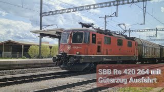 SBB Re 420 264 mit Güterzug Ausfahrt in Oensingen [upl. by Enilrahc]