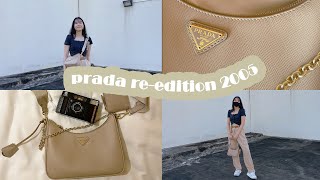 PRADA Reedition 2005 Saffiano Beige Leather Bag  What Fits in My Bag [upl. by Calhoun]