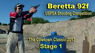 Shooting the Beretta 92f in USPSA Competition  Cowtown Classic Stage 1 [upl. by Sualokin]