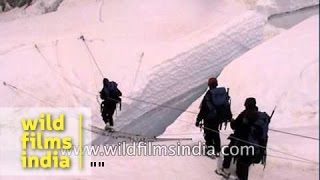 Indian Army team crossing crevasses using ladder Everest expedition [upl. by Libb909]