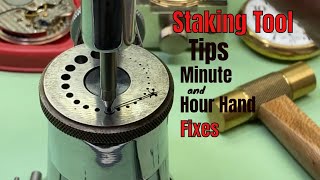 How to use a watchmakers Staking Tool to close the hole on you pocket watch HOUR and MINUTE hands [upl. by Relyuhcs]