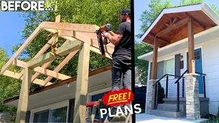 This DIY Project TRANSFORMED my Homes Curb Appeal How to Build a Gable Porch Roof  Free Plans [upl. by Sucramal]