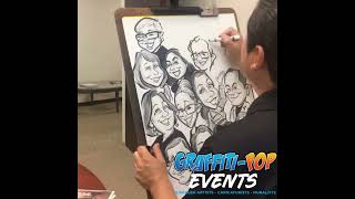 Traditional Caricature Artist Group Caricature Drawing Timelapse  Graffiti Pop Events [upl. by Atnes]