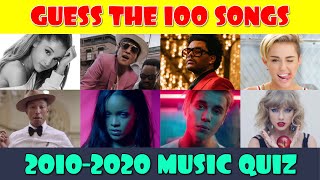 Guess the Song  20102020 Music Quiz  100 Songs [upl. by Leifeste702]