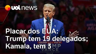 Apuração da eleição nos EUA parcial mostra Trump com maioria dos votos nos primeiros delegados [upl. by Kihtrak462]