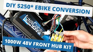 DIY CHEAP 250 Amazon eBike Conversion Tutorial  1000W 48V Front Hub Kit TORQUE ARMS SUGGESTED [upl. by Ayekin27]