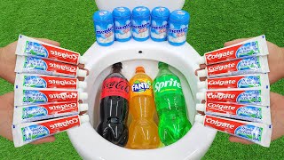 Big Toothpaste Eruption from Toilet Giant Coca Cola Fanta Sprite vs Mentos [upl. by Noreik]