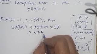 Idempotent Law in sets ie AUAA [upl. by Adnilrem]