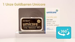 1 Unze Umicore Goldbarren in 360° Ansicht [upl. by Smith256]