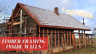 Off Grid Log Cabin Renovation  Starting on Inside Walls [upl. by Eiznekcm]