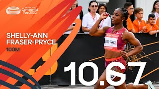 Unstoppable ShellyAnn FraserPryce runs 1067  Continental Tour Gold Székesfehérvár [upl. by Hamlet280]