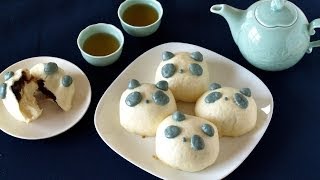 How to Make Panda Anman 饅頭 Manjyu using a frying pan Steamed Buns with Red Bean Paste パンダあんまん [upl. by Kentigerma]